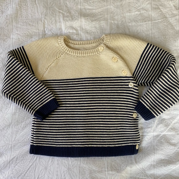 Baby GAP navy/creme stripe pullover EUC - Picture 2 of 8